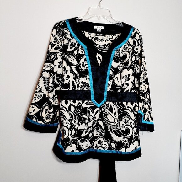 CATO Tunic; Satin Features; Black/White/Teal;  Size XL - Picture 1 of 6